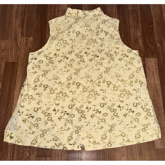 Basic Editions Plus Linen Blend Floral Sleeveless Button Down Shirt Cream 22W - Picture 5 of 6